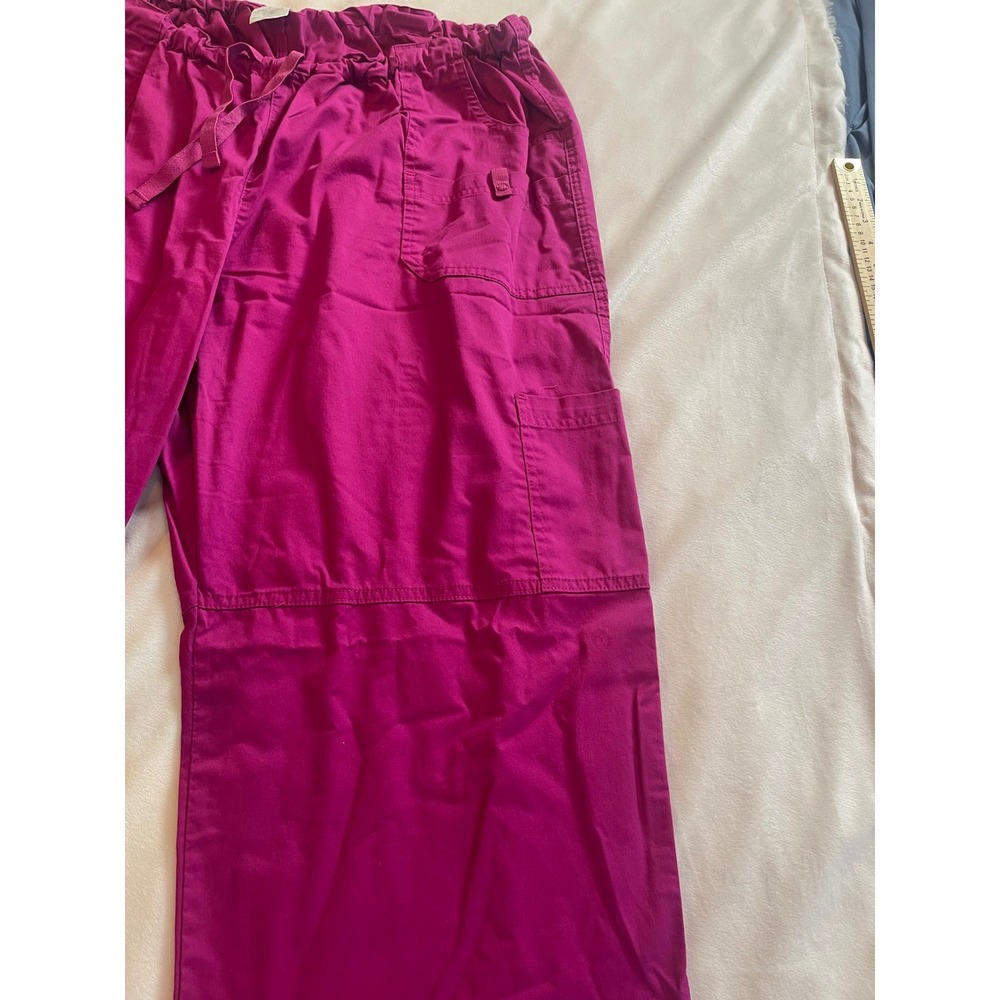 Butter-Soft Stretch Womens 2X Magenta Pink Cargo Scrub Pants Drawstring - Picture 3 of 12